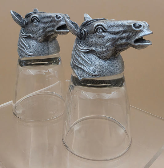 Handmade Carved Pewter Horse Head Shot Glasses Set of 2