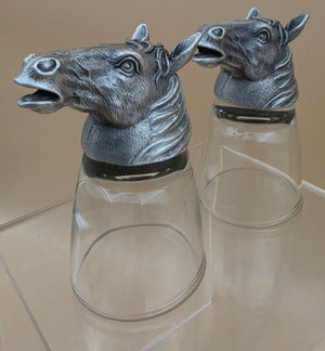Handmade Carved Pewter Horse Head Shot Glasses Set of 2