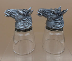 Handmade Carved Pewter Horse Head Shot Glasses Set of 2