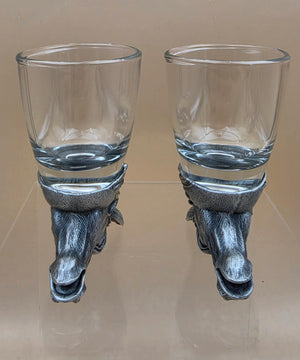 Handmade Carved Pewter Horse Head Shot Glasses Set of 2