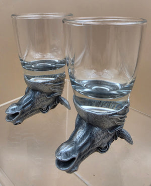 Handmade Carved Pewter Horse Head Shot Glasses Set of 2