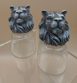 Detailed Handmade Pewter Lion Head Shot Glasses Set of 2
