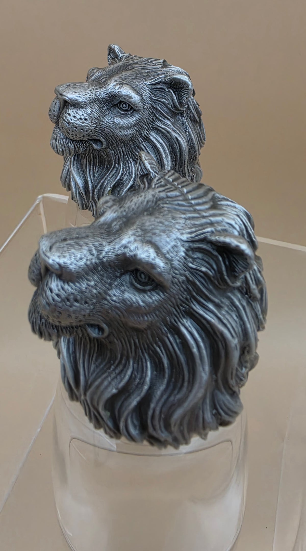 Detailed Handmade Pewter Lion Head Shot Glasses Set of 2