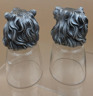 Detailed Handmade Pewter Lion Head Shot Glasses Set of 2