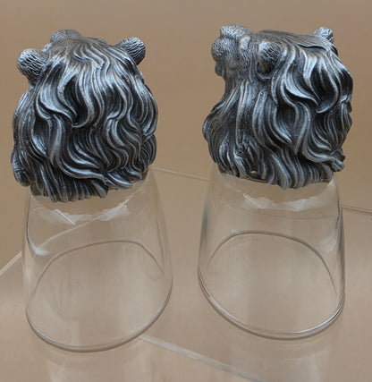 Detailed Handmade Pewter Lion Head Shot Glasses Set of 2