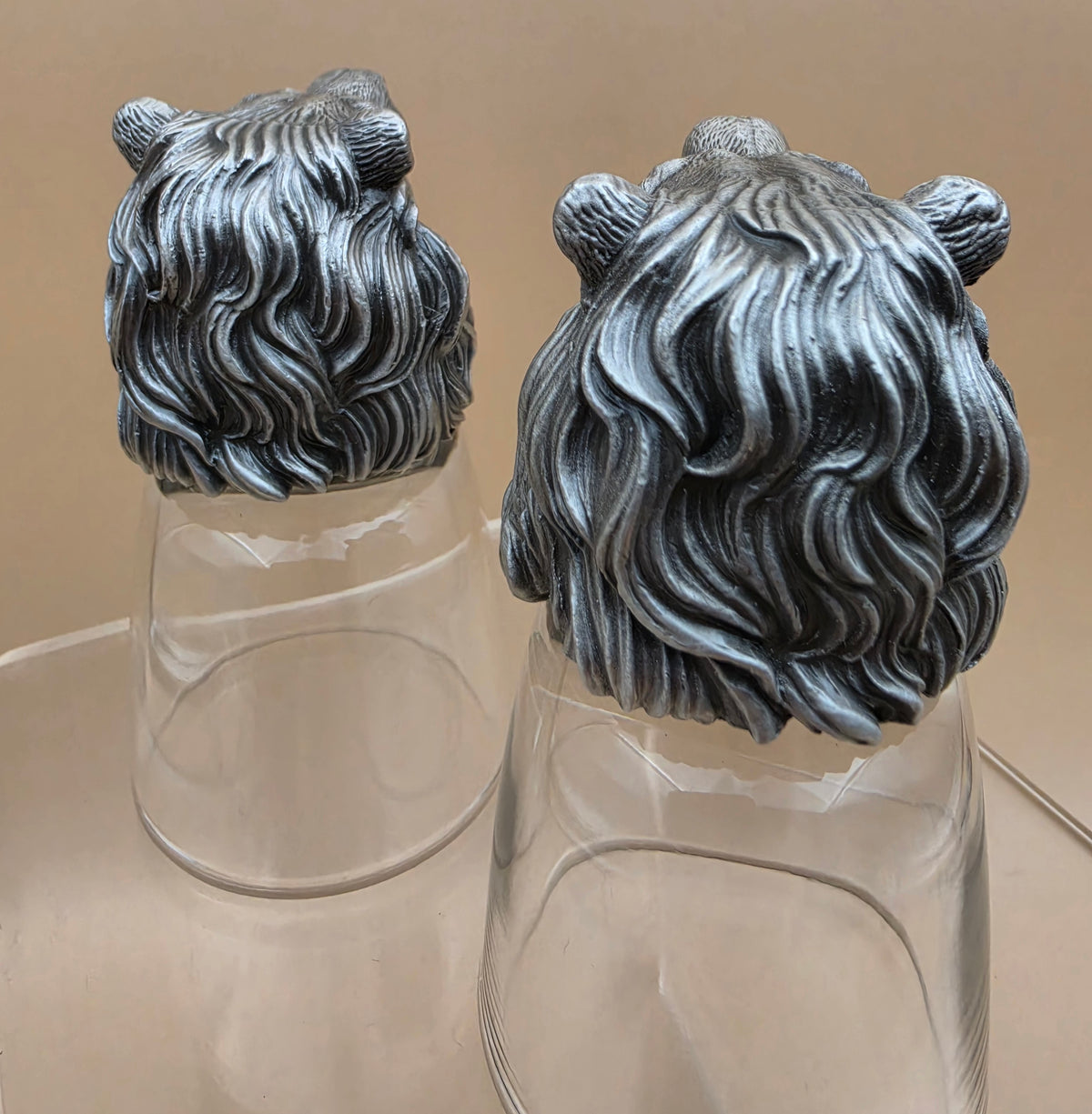 Detailed Handmade Pewter Lion Head Shot Glasses Set of 2