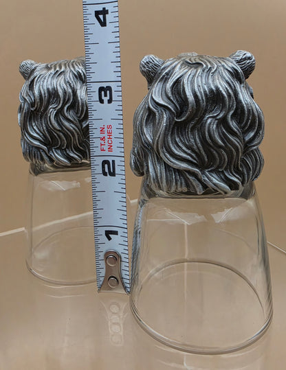 Detailed Handmade Pewter Lion Head Shot Glasses Set of 2