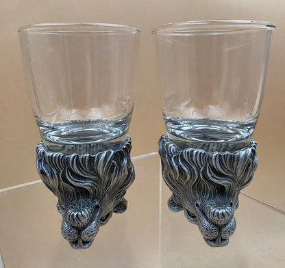 Detailed Handmade Pewter Lion Head Shot Glasses Set of 2