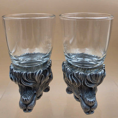 Detailed Handmade Pewter Lion Head Shot Glasses Set of 2