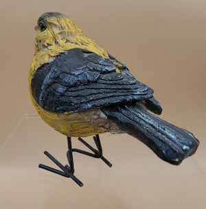 Wooden Hand Carved and Painted Yellow Chickadee Bird with Metal Legs