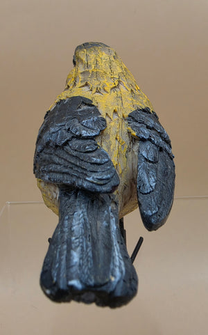 Wooden Hand Carved and Painted Yellow Chickadee Bird with Metal Legs