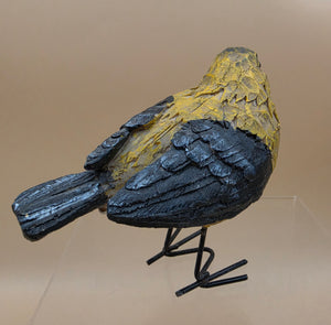 Wooden Hand Carved and Painted Yellow Chickadee Bird with Metal Legs