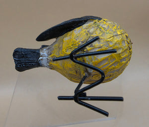 Wooden Hand Carved and Painted Yellow Chickadee Bird with Metal Legs