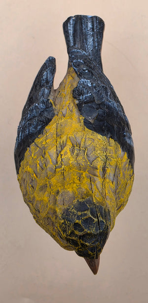 Wooden Hand Carved and Painted Yellow Chickadee Bird with Metal Legs