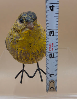 Wooden Hand Carved and Painted Yellow Chickadee Bird with Metal Legs
