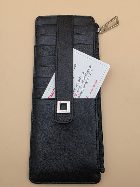 LODIS Black Leather Card Stacker and Change Purse