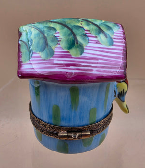 LIMOGES FRANCE Peint A La Main Signed A.C. Porcelain Bird on a Bird House Trinket Box