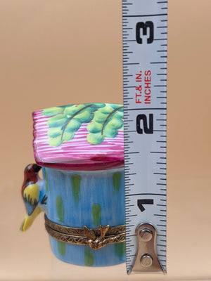 LIMOGES FRANCE Peint A La Main Signed A.C. Porcelain Bird on a Bird House Trinket Box
