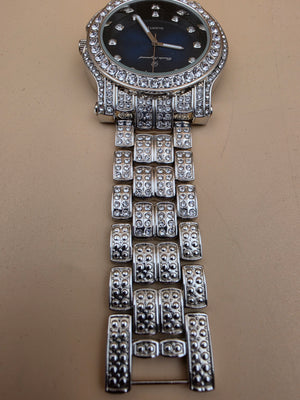 CHARLES RAYMOND Silver Tone/Rhinestone/Blue Dial Watch with Matching Bracelet and 4 Extra Links