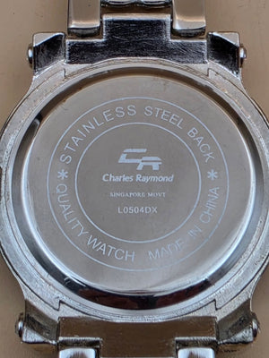 CHARLES RAYMOND Silver Tone/Rhinestone/Blue Dial Watch with Matching Bracelet and 4 Extra Links