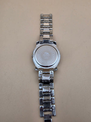 CHARLES RAYMOND Silver Tone/Rhinestone/Blue Dial Watch with Matching Bracelet and 4 Extra Links