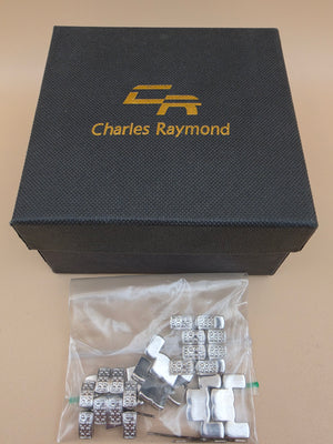 CHARLES RAYMOND Silver Tone/Rhinestone/Blue Dial Watch with Matching Bracelet and 4 Extra Links