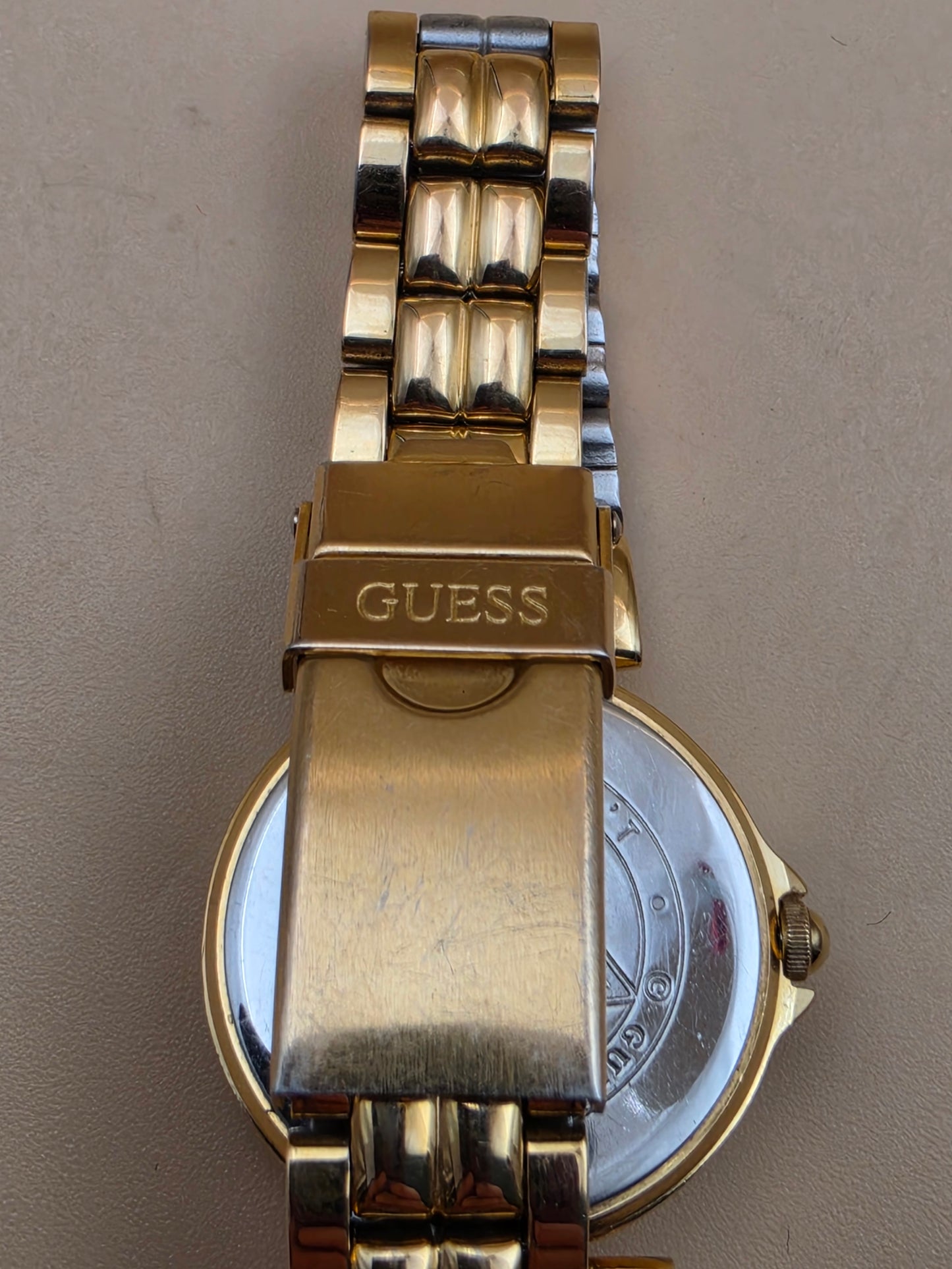 GUESS Vintage 1994 "Art Deco" Inspired Gold Tone Bracelet Watch