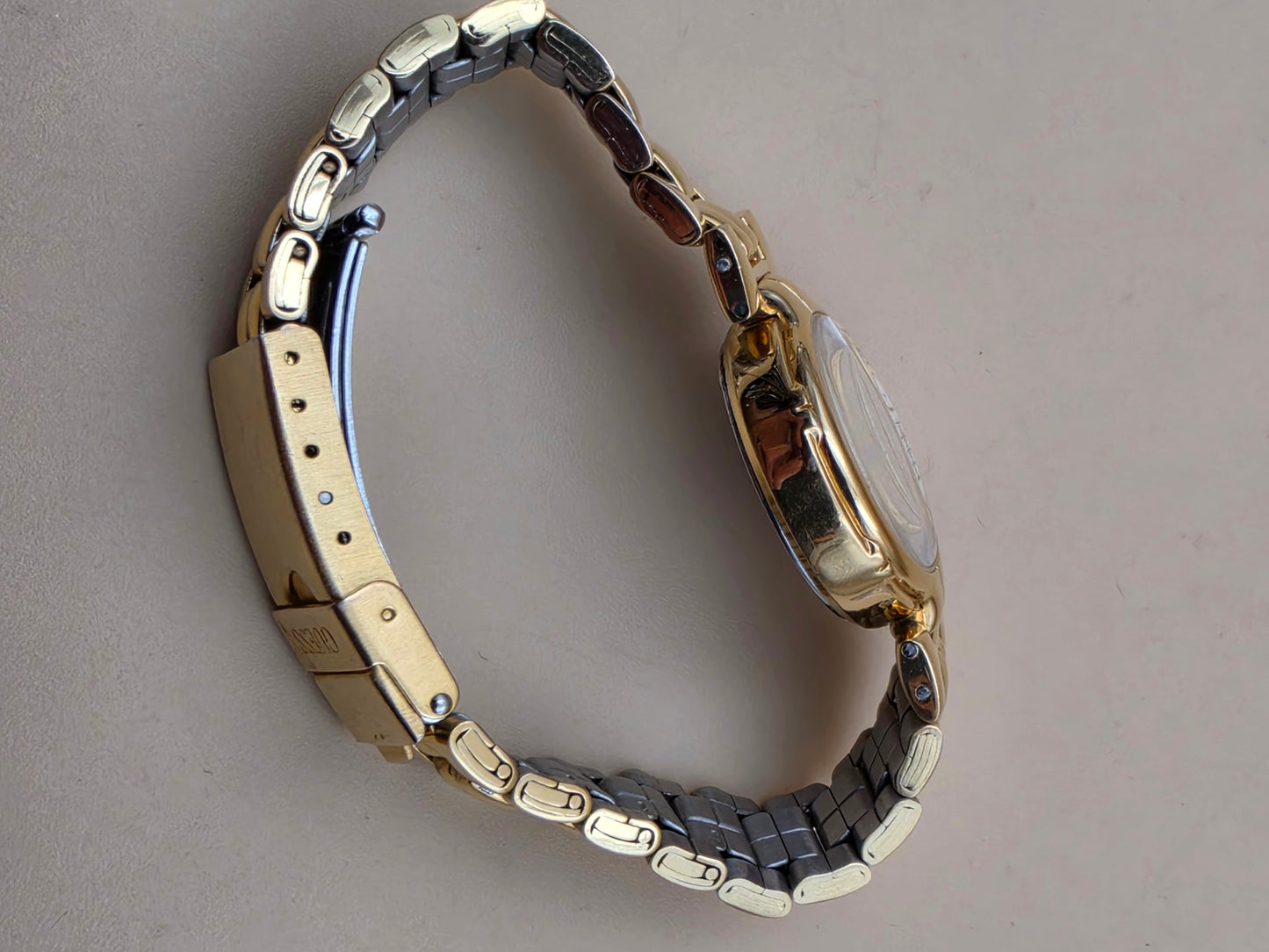 GUESS Vintage 1994 "Art Deco" Inspired Gold Tone Bracelet Watch