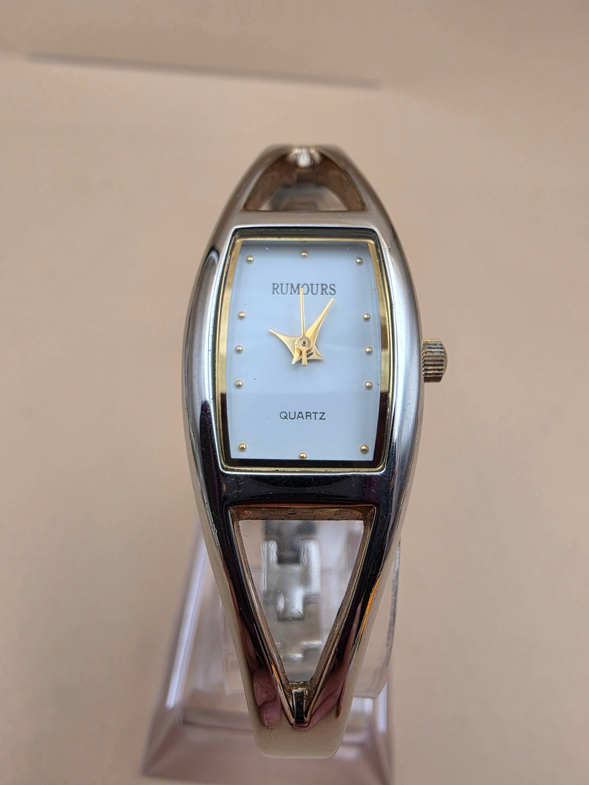 RUMOURS Vintage Tonneau Shaped Face/Silver Tone Bracelet Watch