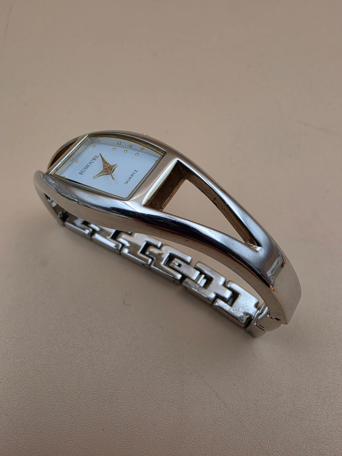 RUMOURS Vintage Tonneau Shaped Face/Silver Tone Bracelet Watch