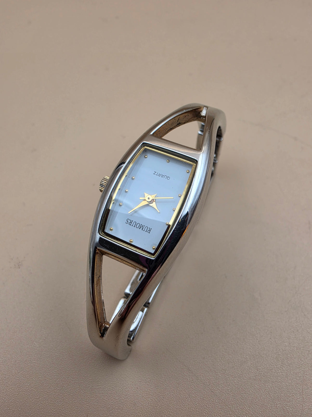 RUMOURS Vintage Tonneau Shaped Face/Silver Tone Bracelet Watch