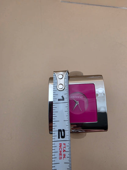 GENEVA Pink Dial/ Silver Tone Two-sided Hinged Bangle Band Women's Watch