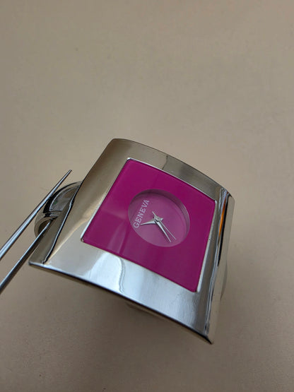 GENEVA Pink Dial/ Silver Tone Two-sided Hinged Bangle Band Women's Watch