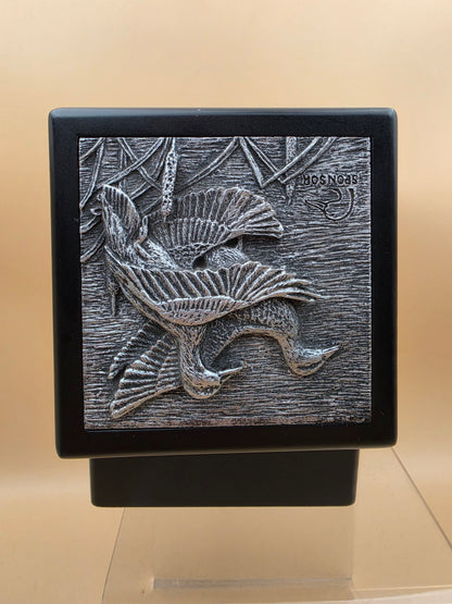 Vintage Duck Unlimited "Sponsorship Gift" Dark Wood/Pewter Top Watch/Jewelry Box 3.5" x 3.5"