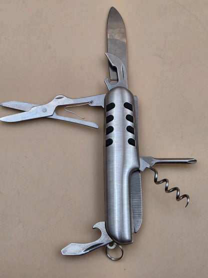 Stainless Steel Multi Use 3.5" Tool/Keychain/ Knife/Scissors/Corkscrew/Flat and Phillips Screwdriver/Nail File/Can Opener