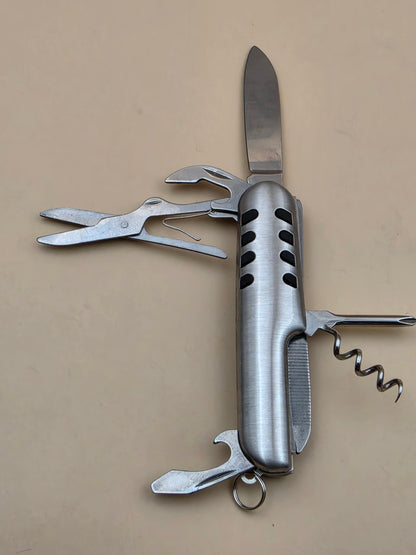Stainless Steel Multi Use 3.5" Tool/Keychain/ Knife/Scissors/Corkscrew/Flat and Phillips Screwdriver/Nail File/Can Opener