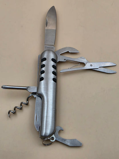 Stainless Steel Multi Use 3.5" Tool/Keychain/ Knife/Scissors/Corkscrew/Flat and Phillips Screwdriver/Nail File/Can Opener
