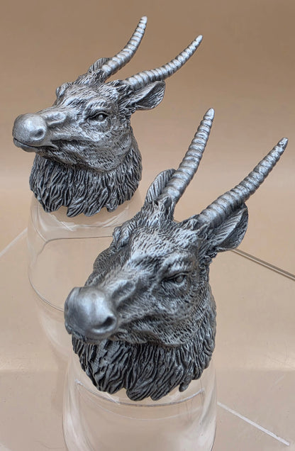 Pewter/Glass Goat Head Set of 2 Shot Glasses