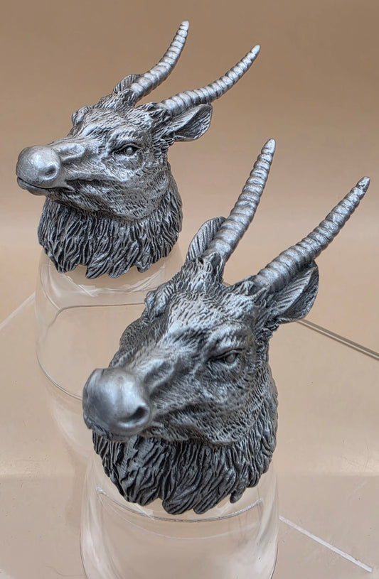 Pewter/Glass Goat Head Set of 2 Shot Glasses