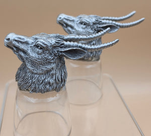 Pewter/Glass Goat Head Set of 2 Shot Glasses