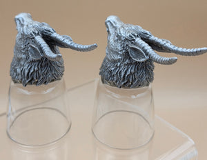 Pewter/Glass Goat Head Set of 2 Shot Glasses