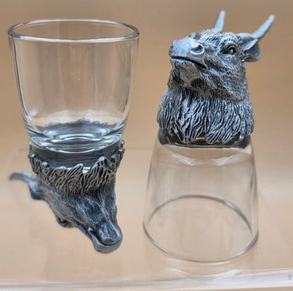 Pewter/Glass Goat Head Set of 2 Shot Glasses