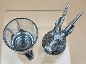 Pewter/Glass Goat Head Set of 2 Shot Glasses