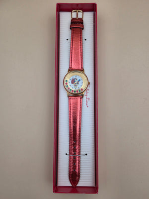 Vintage Santa Claus Festive Novelty Watch With Free Moving Rhinestones in Face