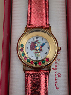Vintage Santa Claus Festive Novelty Watch With Free Moving Rhinestones in Face