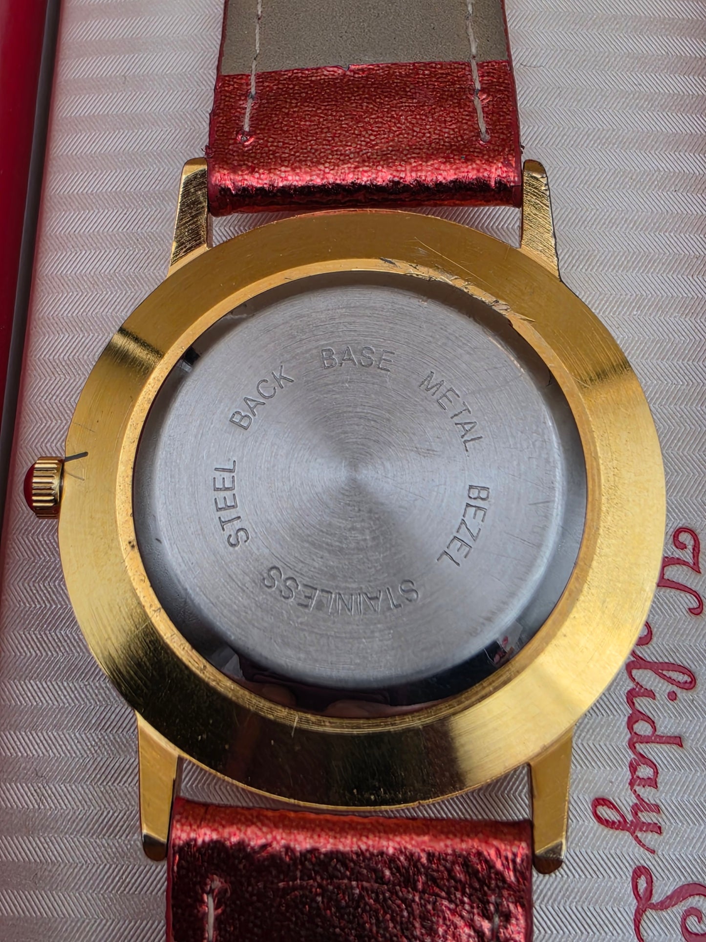 Vintage Santa Claus Festive Novelty Watch With Free Moving Rhinestones in Face