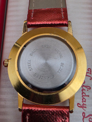 Vintage Santa Claus Festive Novelty Watch With Free Moving Rhinestones in Face