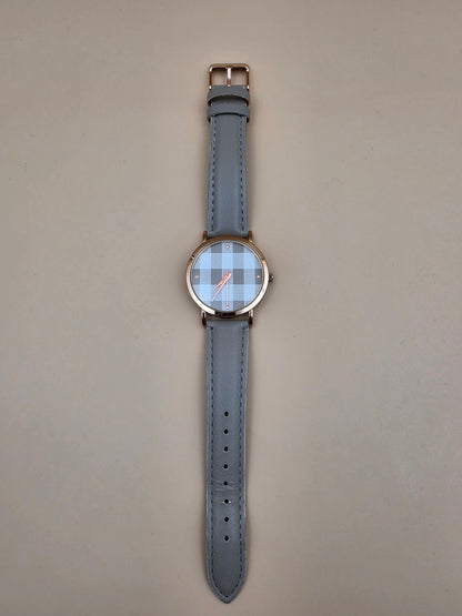 Gray Faux Leather/Plaid Dial/Rose Gold Bezel Vintage Women's Watch