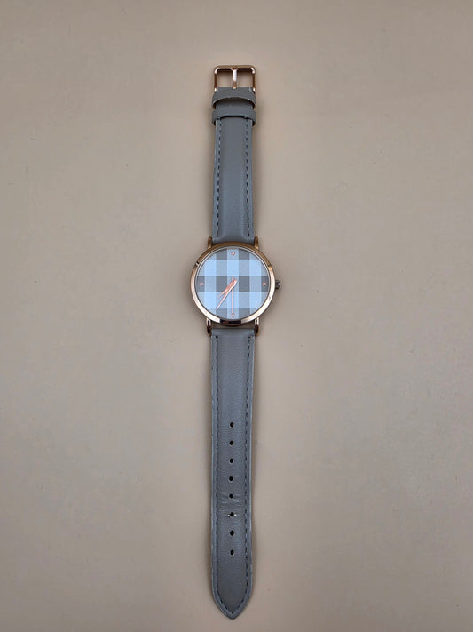 Gray Faux Leather/Plaid Dial/Rose Gold Bezel Vintage Women's Watch