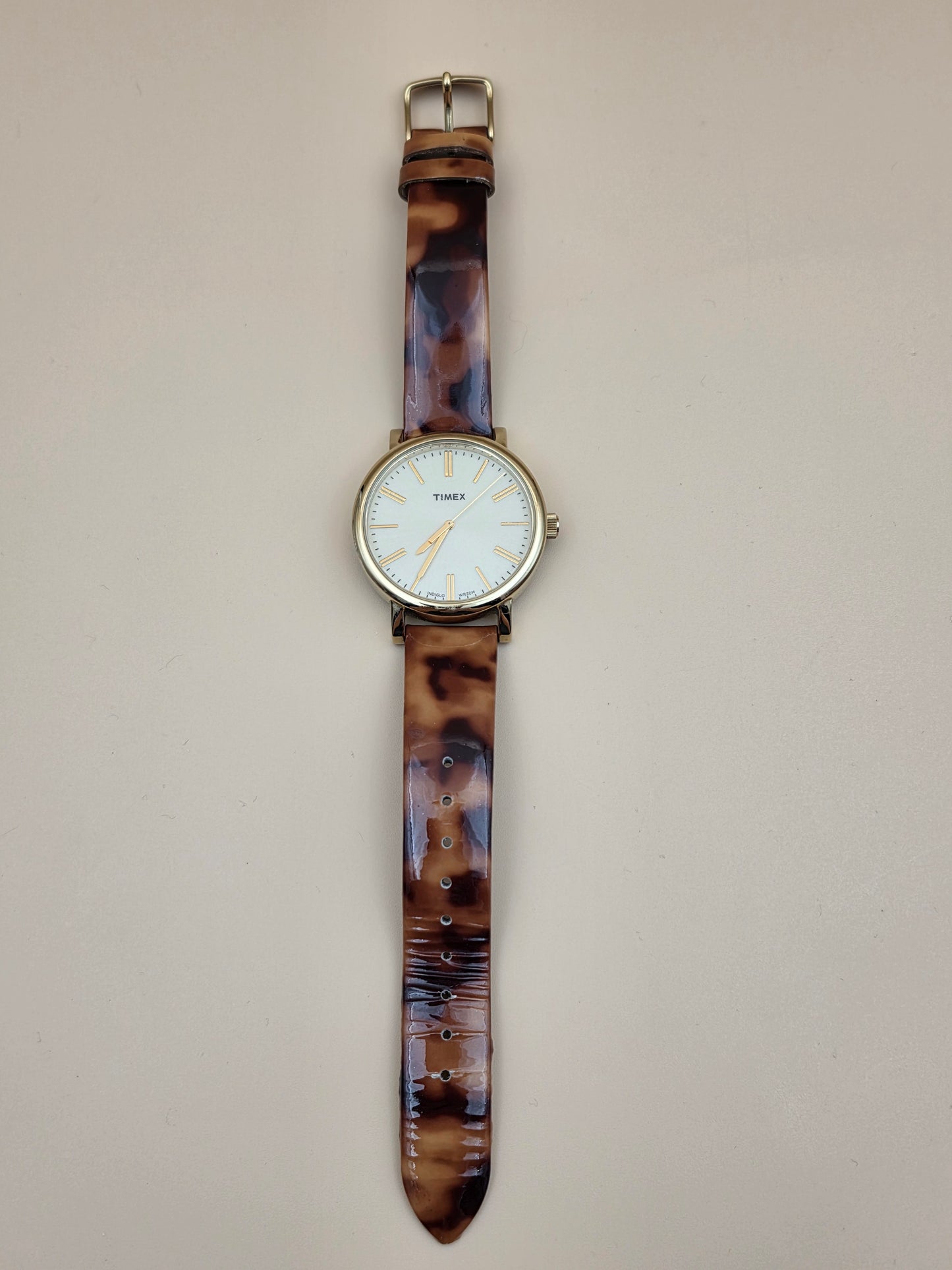 TIMEX Tortoise Print/ Gold Tone Model T2P237 Vintage Women's Watch